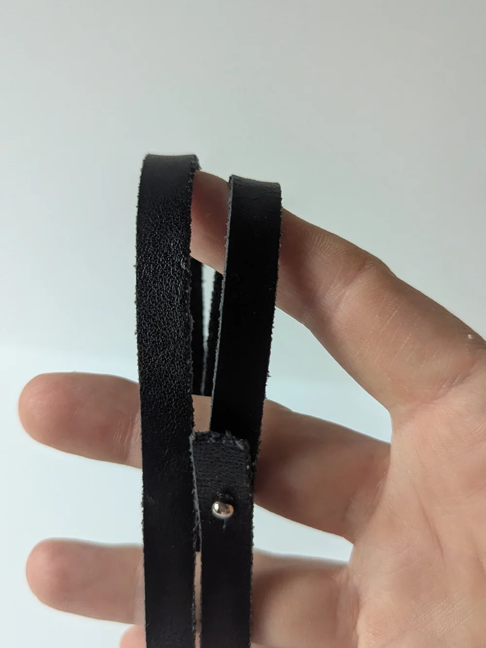 Black Leather Strap Bracelet with Silver-Tone Stud